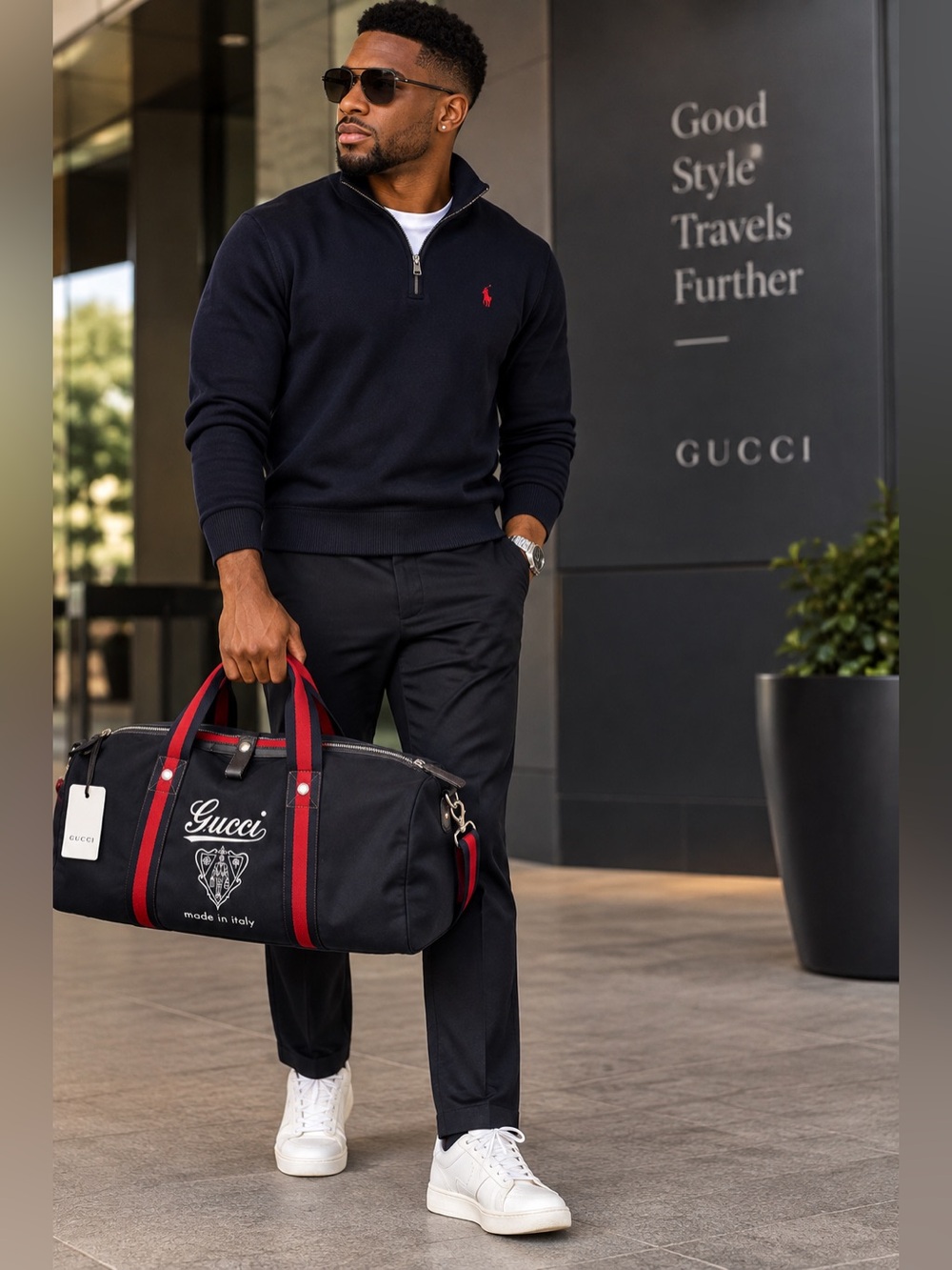 NWT Gucci Navy Canvas Duffel Weekend bag.